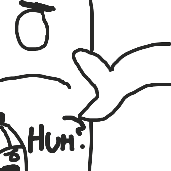 goober says huh to mustached man - Online Drawing Game Comic Strip Panel by TheYellowMan