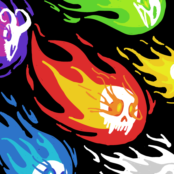 Drawing in Flaming Skulls by SeanTrunks