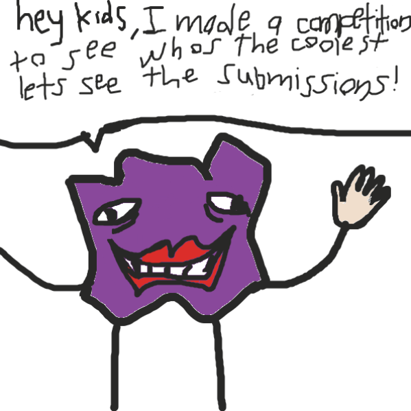 This purple thing will look at submissions from its audience decide who’s coolest - Online Drawing Game Comic Strip Panel by Uugh