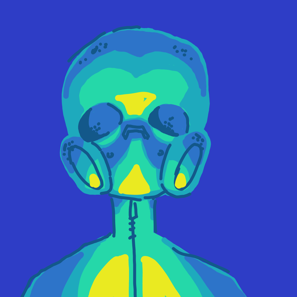 Drawing in gas mask person by goldmoth