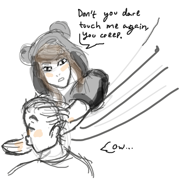 who randomly shows up naked in front of a girl, kisses her and asks her if she'd love him? that's creepy.... - Online Drawing Game Comic Strip Panel by @valecocoj