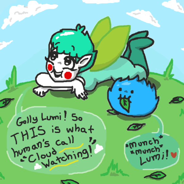 Fairie & Lumi try an old human past-time... Cloud watching!  - Online Drawing Game Comic Strip Panel by xavvypls