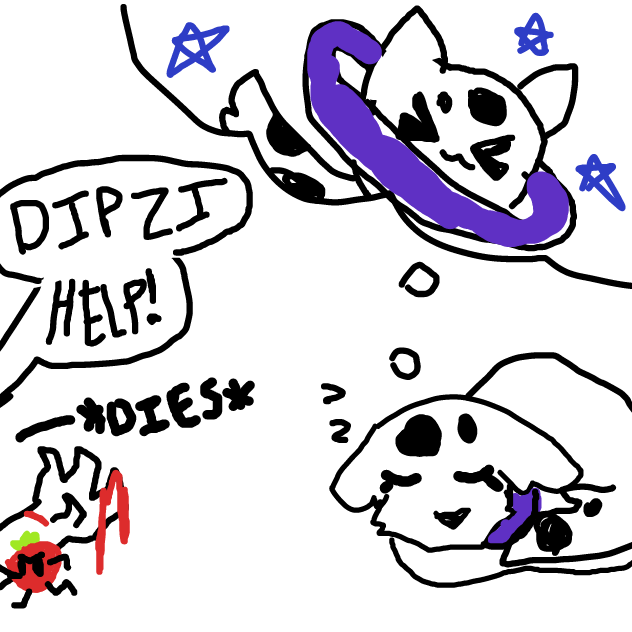 Heehee Dipzi dreaming...OH NO THE GUY DIED! - Online Drawing Game Comic Strip Panel by DawnTheFoxGirl