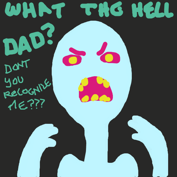 The Green alien dad has a bastard son.... - Online Drawing Game Comic Strip Panel by kamitami