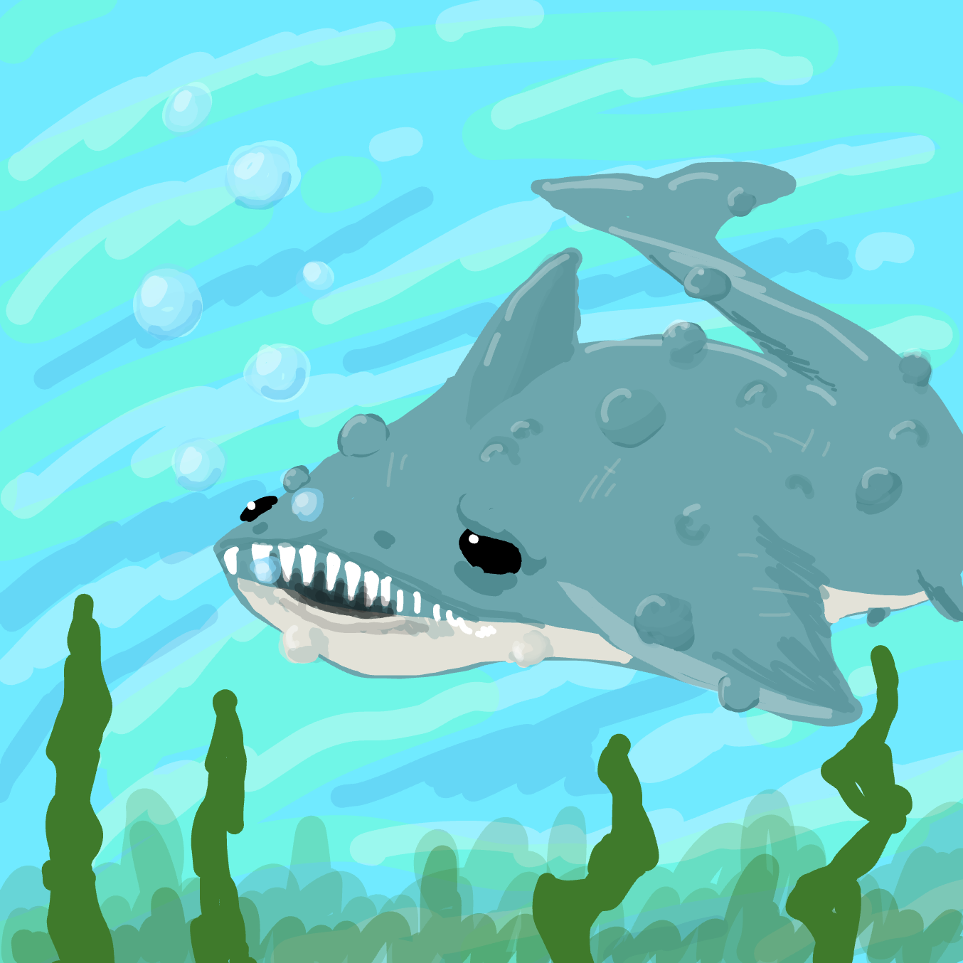 First panel in Lumps The Shark drawn in our free online drawing game