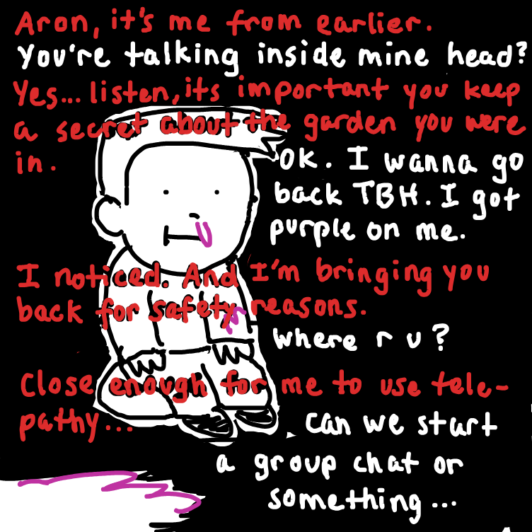 bleh, there's a lot of ideas I wanna but only so much space I can draw and write stuff xQ: As it stands now, I guess neither of them realize the danger coming.  - Online Drawing Game Comic Strip Panel by nooz