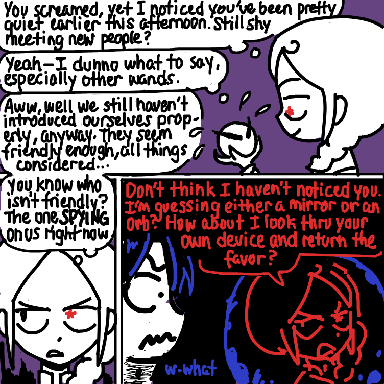 my fingers aaah. also uh, she's not using telepathy on the last panel, she is just tawlking :Q - Online Drawing Game Comic Strip Panel by nooz
