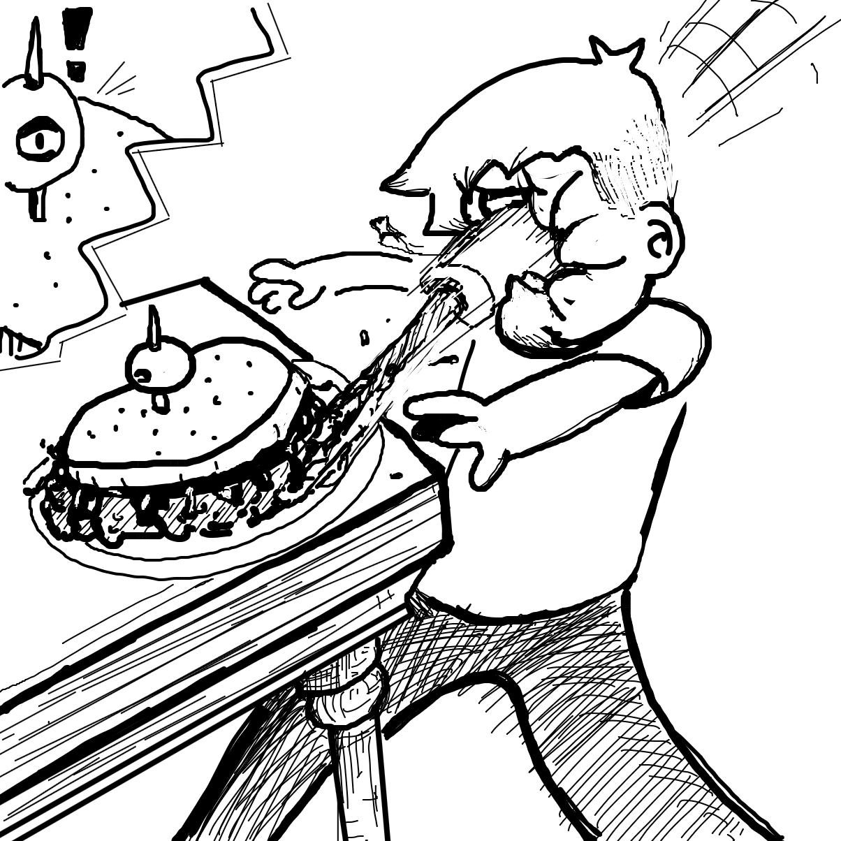 Drawing in Meat Loaf Sandwich by l’intrus