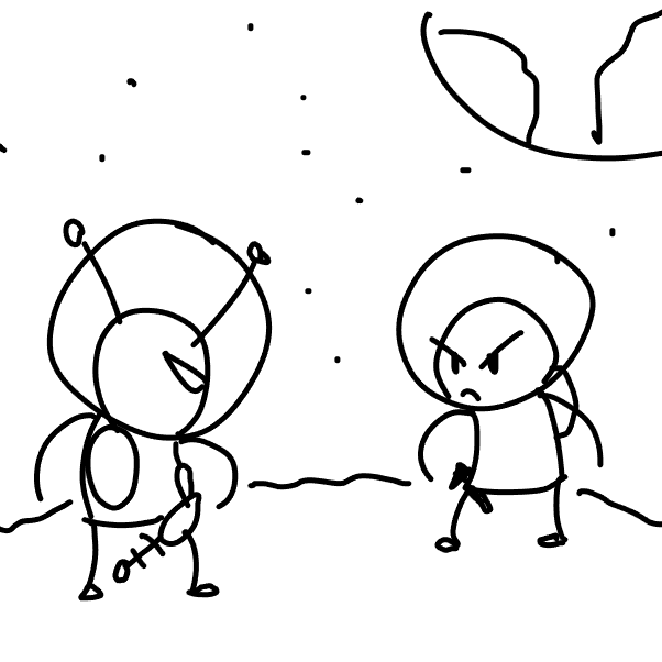 First panel in Running out of Time: Space Showdown drawn in our free online drawing game