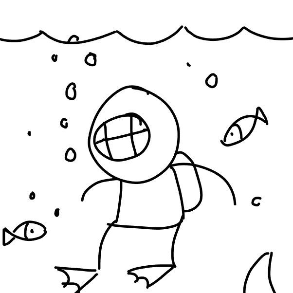 First panel in Running out of Time: Diving Disaster drawn in our free online drawing game