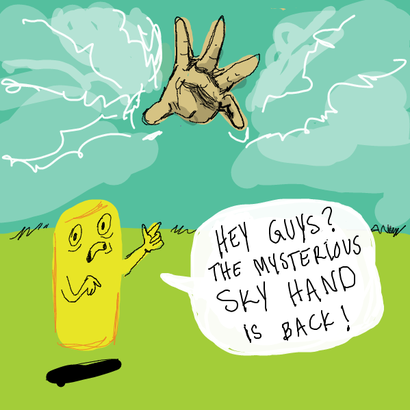 Suddenly a wild omnipotent hand appears! What will Mr. noddle's family do next? - Online Drawing Game Comic Strip Panel by Harlow Haim