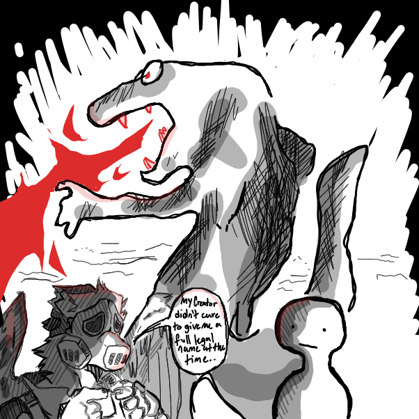 is anyone gonna comment on the off-brand Gojira in the back???? - Online Drawing Game Comic Strip Panel by OneWithTheShadows