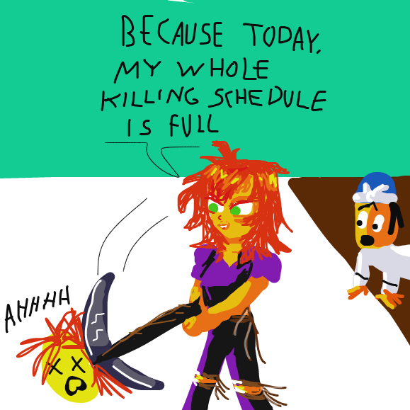 Legend has it, that she was originally silent. Dialog was added when ...... came to the West, as there was fear people wouldn't understand it without it. - Online Drawing Game Comic Strip Panel by Vytron