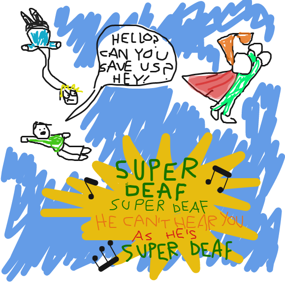 He's got a catchy theme as well! Too bad he can't hear it... - Online Drawing Game Comic Strip Panel by Vytron