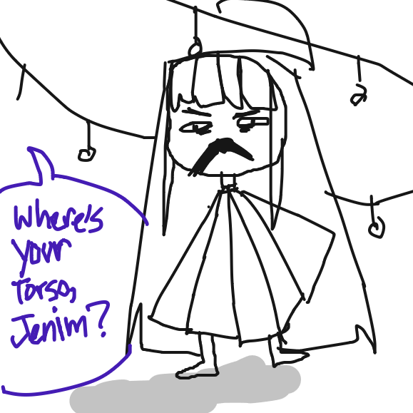My OC, Jenim. Your average torsoless sombrero wearing school girl. BTW that is a mustache on her face. Illustrating is my literal job, can you tell. (aaAAAaaAAAA)  - Online Drawing Game Comic Strip Panel by Moonsalami