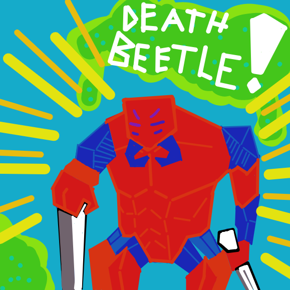 As the blue beetle travels though the mass of blood and gore, it meets a giant. One the stands above all over beetles. A exchange of power is about to begin. - Online Drawing Game Comic Strip Panel by FireWall720