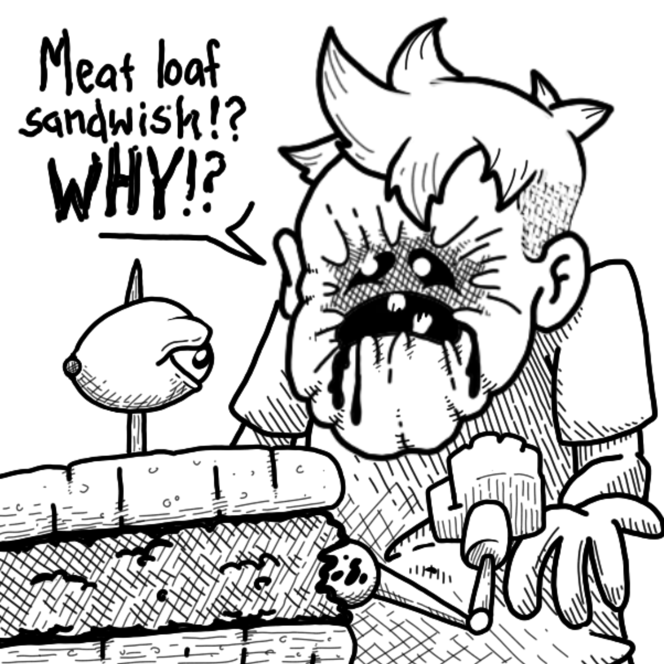 Drawing in Meat Loaf Sandwich by Wizard Croissant