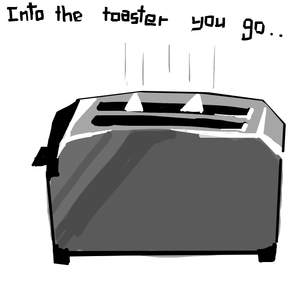 The white cat has been put into the toaster. I prefer my toast well done. - Online Drawing Game Comic Strip Panel by PlayerZ3D