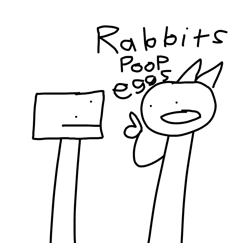 First panel in Rabbits Poop Eggs drawn in our free online drawing game