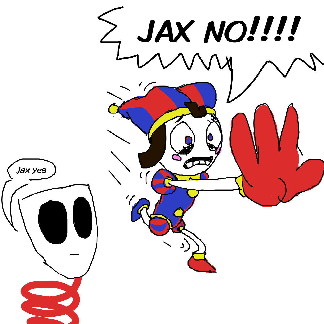 My first time drawing Pomni in full.

Now, I recognize I'm in the minority here, but this show ended terribly. Way to fumble the bag on perhaps one of the biggest cartoon sensations ever. - Online Drawing Game Comic Strip Panel by montesquieu