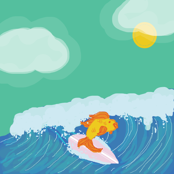 fish is surfing... WHAT HAPPENS NEXT? - Online Drawing Game Comic Strip Panel by emmeanais 