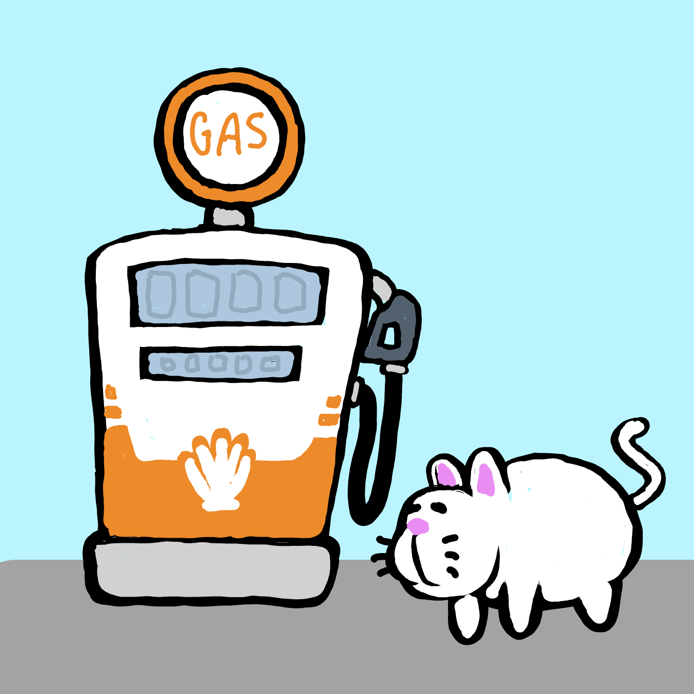 First panel in Kitty Gas drawn in our free online drawing game