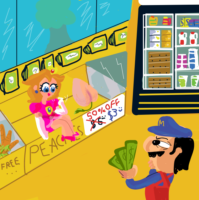 Drawing in Mario goes to the store by Vytron