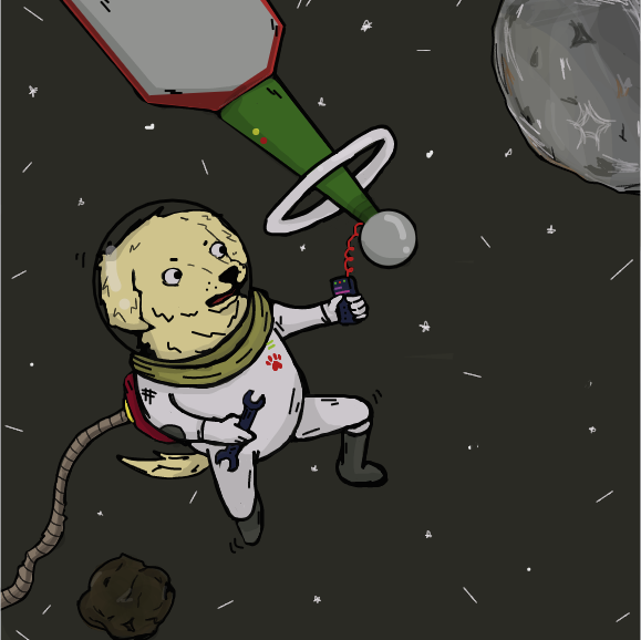 My doggo doing stuff in the space .-. - There is something wrong with the satellite. - Online Drawing Game Comic Strip Panel by MarkVinic