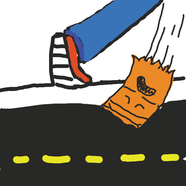 An un-wanted paper bag once used to hide a raunchy magazine has been discarded into the street. - Online Drawing Game Comic Strip Panel by Helen