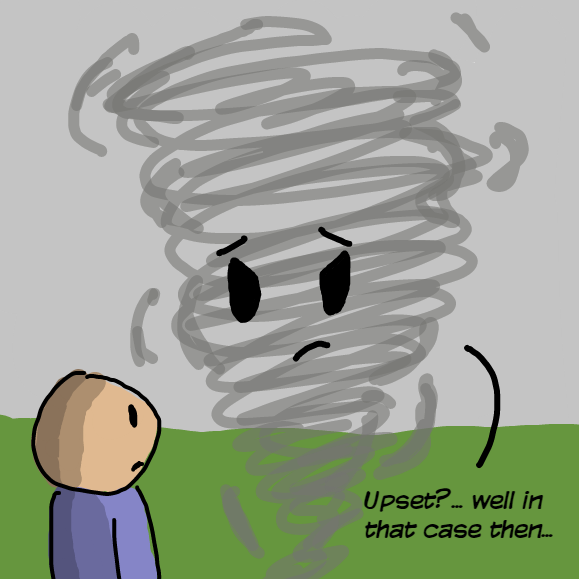 Is the tornado moved? It did upset the poor man!.. or..? - Online Drawing Game Comic Strip Panel by YellowSheep