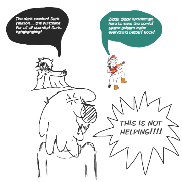 Have the ziggy spoderman and our caped mistery become the very thing we fought to destroy? - Online Drawing Game Comic Strip Panel by YellowSheep