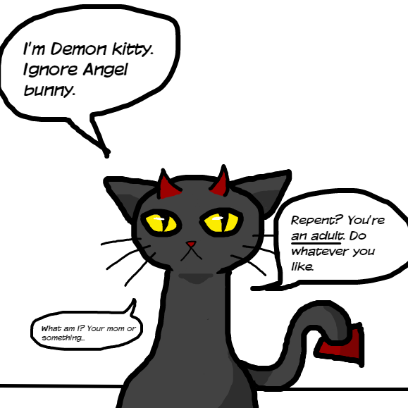 Demon kitty is having none of it! Embrace your sins! - Online Drawing Game Comic Strip Panel by YellowSheep