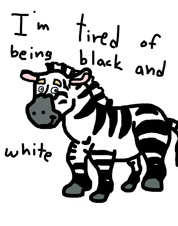 Zim the zebra is tired of being black and white. He is going to buy some paint so he can be a colorful zebra - Online Drawing Game Comic Strip Panel by SteliosPapas
