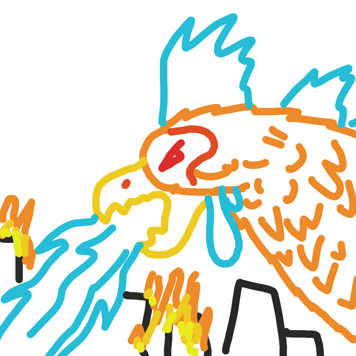 Drawing in Cockzilla, King of the Roosters by bajira